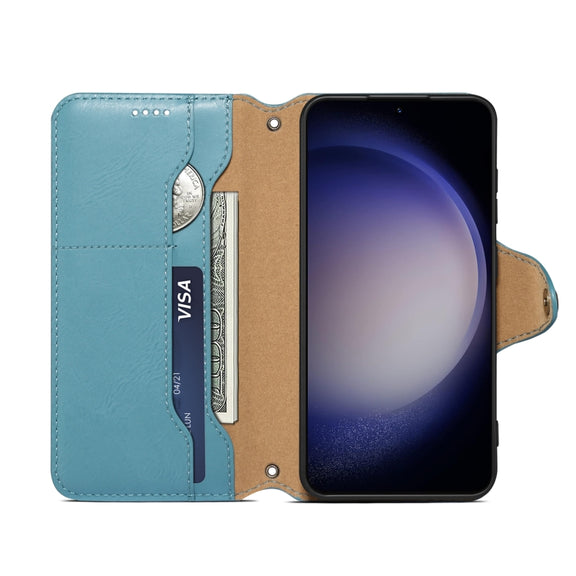 For Samsung Galaxy S24+ 5G Denior Cowhide Texture Wallet Style Leather Phone Case(Blue)