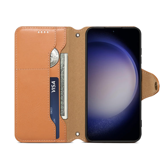 For Samsung Galaxy S24+ 5G Denior Cowhide Texture Wallet Style Leather Phone Case(Khaki)