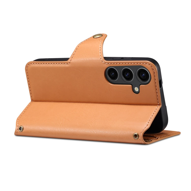 For Samsung Galaxy S24+ 5G Denior Cowhide Texture Wallet Style Leather Phone Case(Khaki)