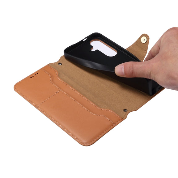 For Samsung Galaxy S24+ 5G Denior Cowhide Texture Wallet Style Leather Phone Case(Khaki)