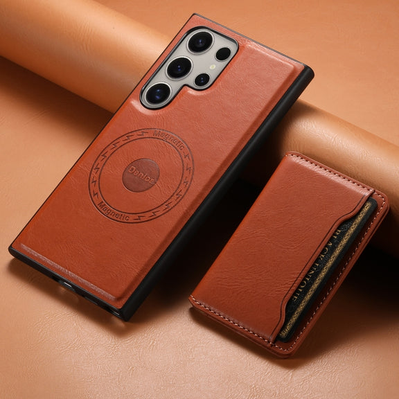 For Samsung Galaxy S23 Ultra 5G Denior Cowhide Texture Leather MagSafe Detachable Wallet Phone Case(Brown)