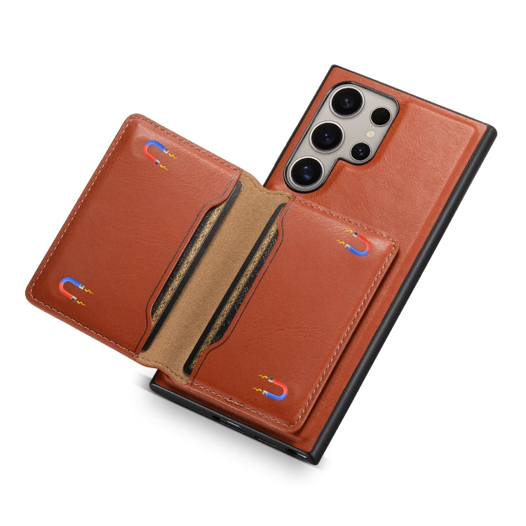 For Samsung Galaxy S23 Ultra 5G Denior Cowhide Texture Leather MagSafe Detachable Wallet Phone Case(Brown)