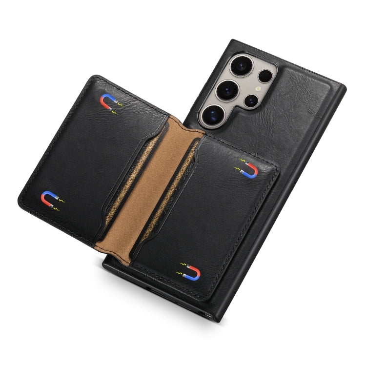 For Samsung Galaxy S24 Ultra 5G Denior Cowhide Texture Leather MagSafe Detachable Wallet Phone Case(Black)