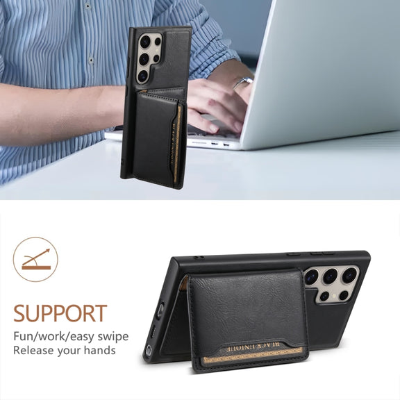 For Samsung Galaxy S24 Ultra 5G Denior Cowhide Texture Leather MagSafe Detachable Wallet Phone Case(Black)