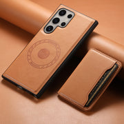 For Samsung Galaxy S24 Ultra 5G Denior Cowhide Texture Leather MagSafe Detachable Wallet Phone Case(Khaki)