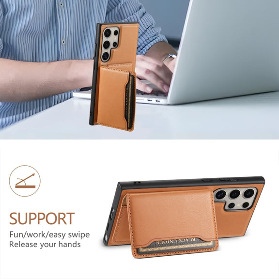 For Samsung Galaxy S24 Ultra 5G Denior Cowhide Texture Leather MagSafe Detachable Wallet Phone Case(Khaki)