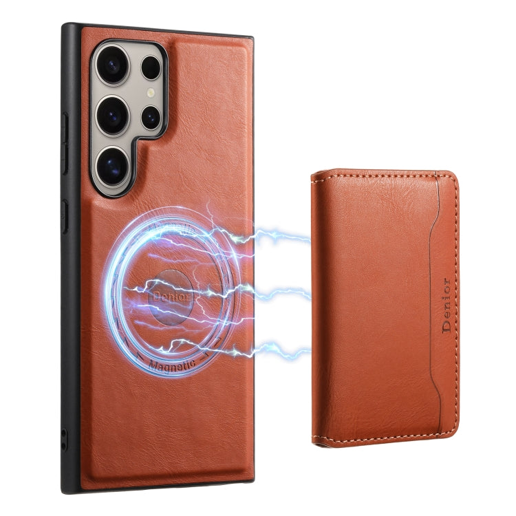 For Samsung Galaxy S24 Ultra 5G Denior Cowhide Texture Leather MagSafe Detachable Wallet Phone Case(Brown)