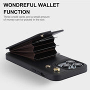 For iPhone 14 YM005 Skin Feel Card Bag Phone Case with Long Lanyard(Black)