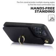 For iPhone 14 YM005 Skin Feel Card Bag Phone Case with Long Lanyard(Black)
