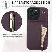 For iPhone 16 Pro Max YM006 Skin Feel Zipper Card Bag Phone Case with Dual Lanyard(Dark Purple)