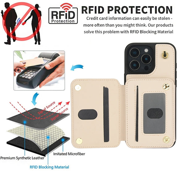 For iPhone 16 Pro Max YM006 Skin Feel Zipper Card Bag Phone Case with Dual Lanyard(Apricot)
