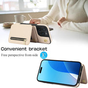 For iPhone 16 Pro Max YM006 Skin Feel Zipper Card Bag Phone Case with Dual Lanyard(Apricot)
