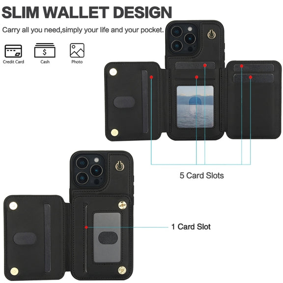 For iPhone 16 Pro Max YM006 Skin Feel Zipper Card Bag Phone Case with Dual Lanyard(Black)