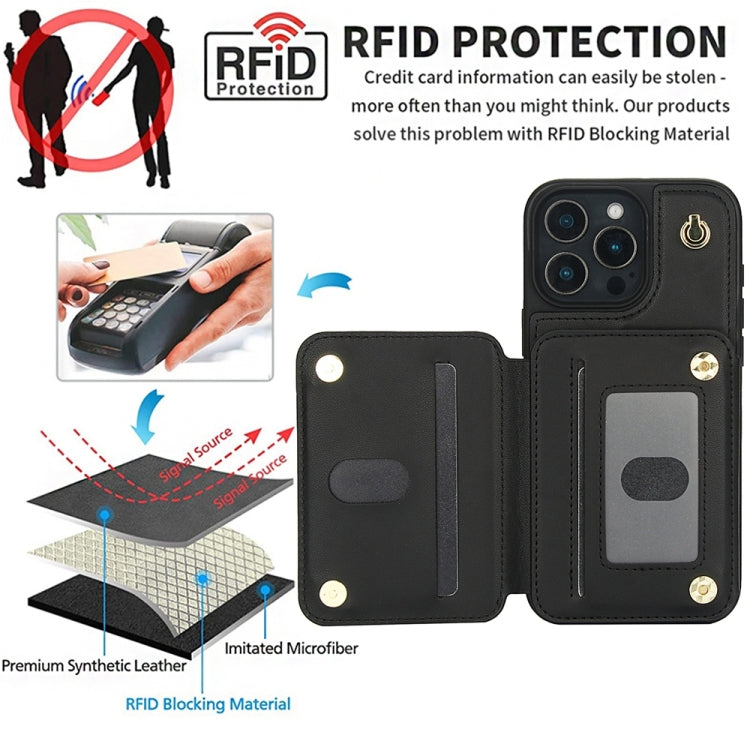 For iPhone 16 Pro Max YM006 Skin Feel Zipper Card Bag Phone Case with Dual Lanyard(Black)