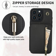 For iPhone 16 Pro Max YM006 Skin Feel Zipper Card Bag Phone Case with Dual Lanyard(Black)