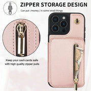 For iPhone 16 Pro Max YM006 Skin Feel Zipper Card Bag Phone Case with Dual Lanyard(Rose Gold)