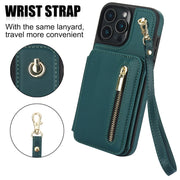 For iPhone 16 Pro Max YM006 Skin Feel Zipper Card Bag Phone Case with Dual Lanyard(Green)
