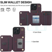 For iPhone 16 Pro YM006 Skin Feel Zipper Card Bag Phone Case with Dual Lanyard(Dark Purple)