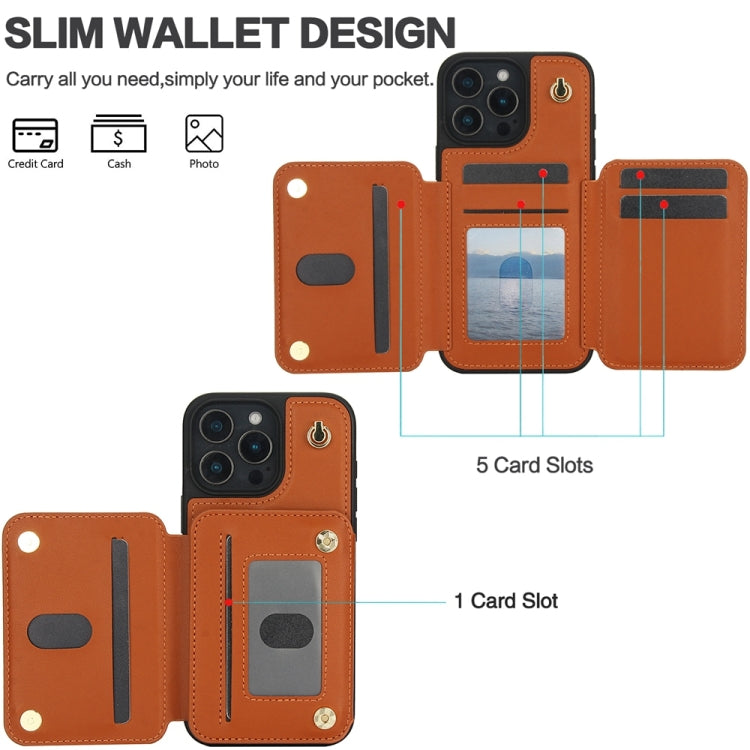 For iPhone 16 Pro YM006 Skin Feel Zipper Card Bag Phone Case with Dual Lanyard(Brown)