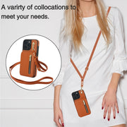 For iPhone 16 Pro YM006 Skin Feel Zipper Card Bag Phone Case with Dual Lanyard(Brown)