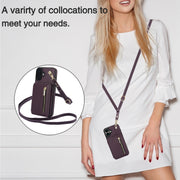 For iPhone 16 Plus YM006 Skin Feel Zipper Card Bag Phone Case with Dual Lanyard(Dark Purple)