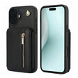 For iPhone 16 Plus YM006 Skin Feel Zipper Card Bag Phone Case with Dual Lanyard(Black) - iPhone 16 Plus Cases by PMC TechLife | Online Shopping South Africa | PMC TechLife | Buy Now Pay Later Mobicred