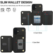 For iPhone 16 Plus YM006 Skin Feel Zipper Card Bag Phone Case with Dual Lanyard(Black)