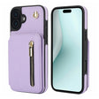 For iPhone 16 Plus YM006 Skin Feel Zipper Card Bag Phone Case with Dual Lanyard(Light Purple) - iPhone 16 Plus Cases by PMC TechLife | Online Shopping South Africa | PMC TechLife | Buy Now Pay Later Mobicred