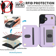 For iPhone 16 Plus YM006 Skin Feel Zipper Card Bag Phone Case with Dual Lanyard(Light Purple)