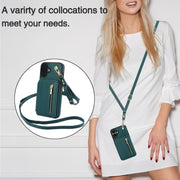 For iPhone 16 Plus YM006 Skin Feel Zipper Card Bag Phone Case with Dual Lanyard(Green)