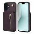 For iPhone 16 YM006 Skin Feel Zipper Card Bag Phone Case with Dual Lanyard(Dark Purple) - iPhone 16 Cases by PMC TechLife | Online Shopping South Africa | PMC TechLife | Buy Now Pay Later Mobicred