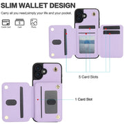 For iPhone 16 YM006 Skin Feel Zipper Card Bag Phone Case with Dual Lanyard(Light Purple)