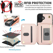 For iPhone 16 YM006 Skin Feel Zipper Card Bag Phone Case with Dual Lanyard(Rose Gold)