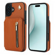 For iPhone 16 YM006 Skin Feel Zipper Card Bag Phone Case with Dual Lanyard(Brown) - iPhone 16 Cases by PMC TechLife | Online Shopping South Africa | PMC TechLife | Buy Now Pay Later Mobicred