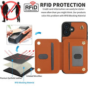 For iPhone 16 YM006 Skin Feel Zipper Card Bag Phone Case with Dual Lanyard(Brown)