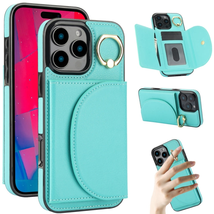 For iPhone 16 Pro Max YM007 Ring Holder Card Bag Skin Feel Phone Case(Green)