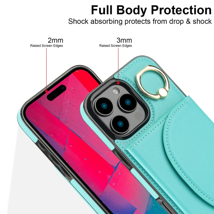 For iPhone 16 Pro Max YM007 Ring Holder Card Bag Skin Feel Phone Case(Green)