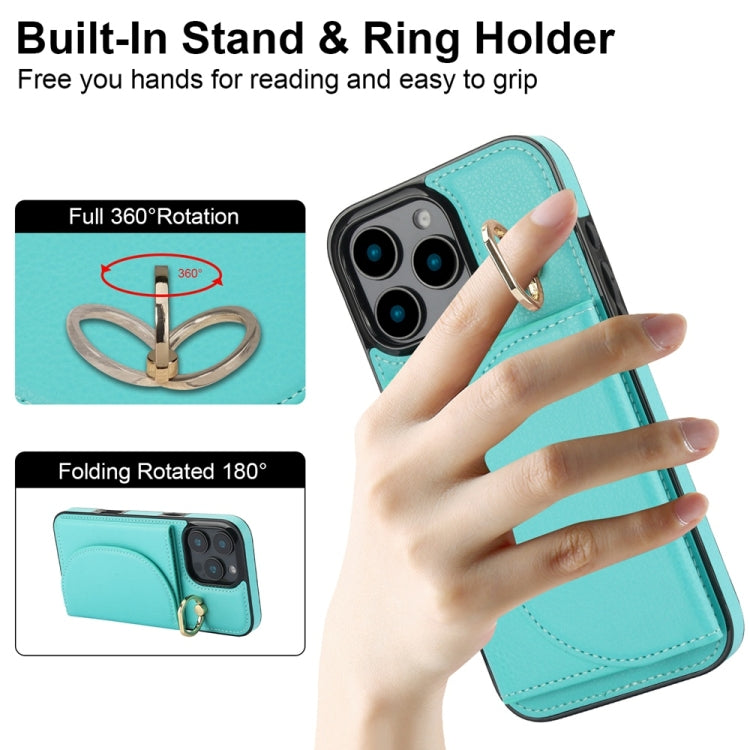 For iPhone 16 Pro Max YM007 Ring Holder Card Bag Skin Feel Phone Case(Green)