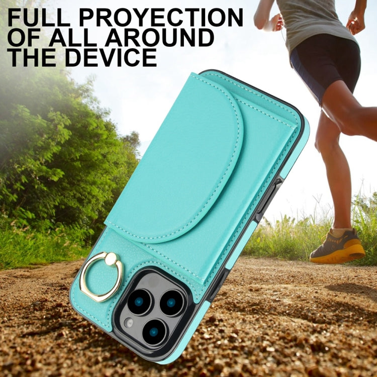 For iPhone 16 Pro Max YM007 Ring Holder Card Bag Skin Feel Phone Case(Green)