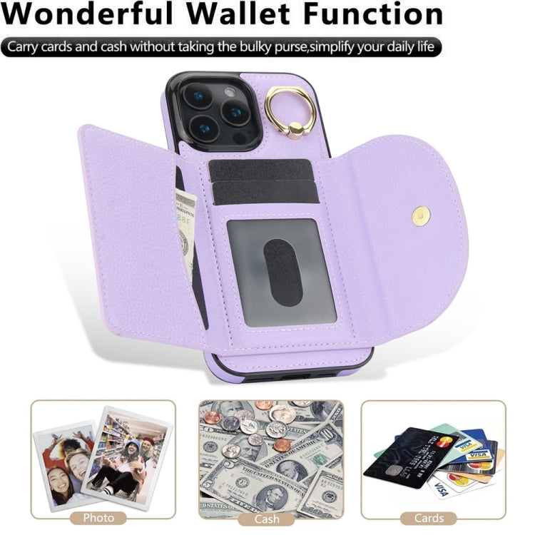 For iPhone 16 Pro YM007 Ring Holder Card Bag Skin Feel Phone Case(Purple)