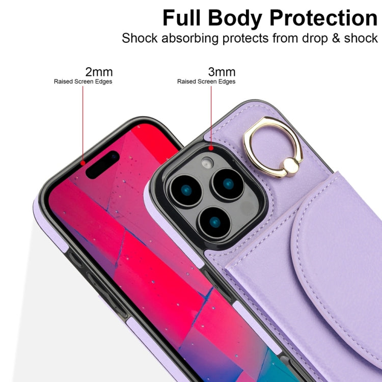 For iPhone 16 Pro YM007 Ring Holder Card Bag Skin Feel Phone Case(Purple)