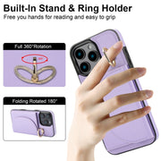 For iPhone 16 Pro YM007 Ring Holder Card Bag Skin Feel Phone Case(Purple)