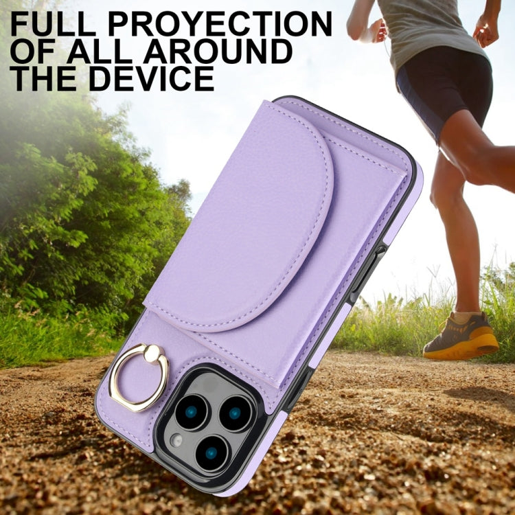 For iPhone 16 Pro YM007 Ring Holder Card Bag Skin Feel Phone Case(Purple)
