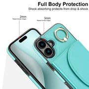 For iPhone 16 Plus YM007 Ring Holder Card Bag Skin Feel Phone Case(Green)