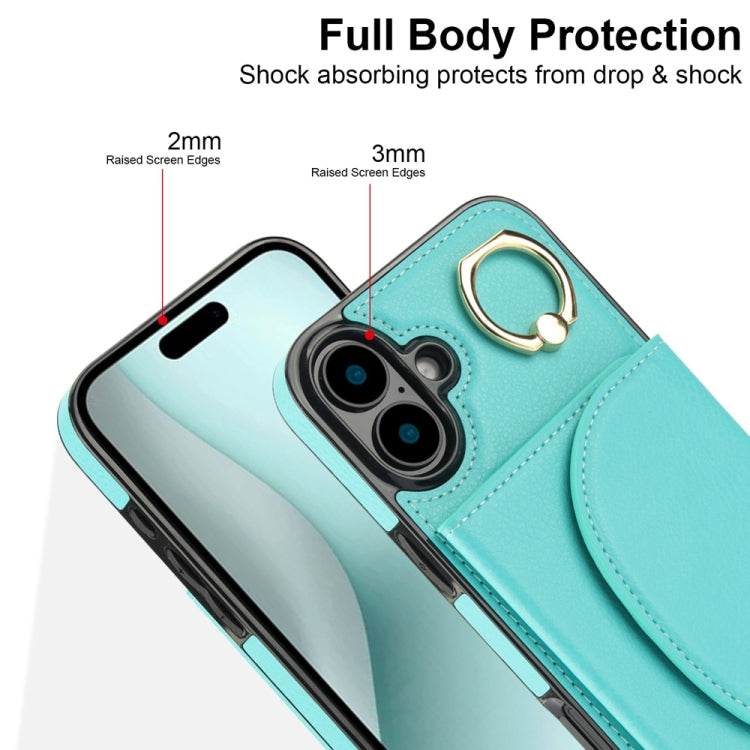 For iPhone 16 Plus YM007 Ring Holder Card Bag Skin Feel Phone Case(Green)