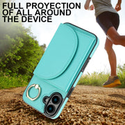 For iPhone 16 Plus YM007 Ring Holder Card Bag Skin Feel Phone Case(Green)