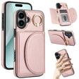 For iPhone 16 YM007 Ring Holder Card Bag Skin Feel Phone Case(Rose Gold) - iPhone 16 Cases by PMC TechLife | Online Shopping South Africa | PMC TechLife | Buy Now Pay Later Mobicred