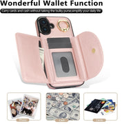 For iPhone 16 YM007 Ring Holder Card Bag Skin Feel Phone Case(Rose Gold)