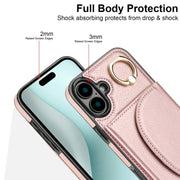 For iPhone 16 YM007 Ring Holder Card Bag Skin Feel Phone Case(Rose Gold)