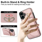 For iPhone 16 YM007 Ring Holder Card Bag Skin Feel Phone Case(Rose Gold)
